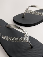 Black Jewelled Beach Flip Flops - Image 6 of 8