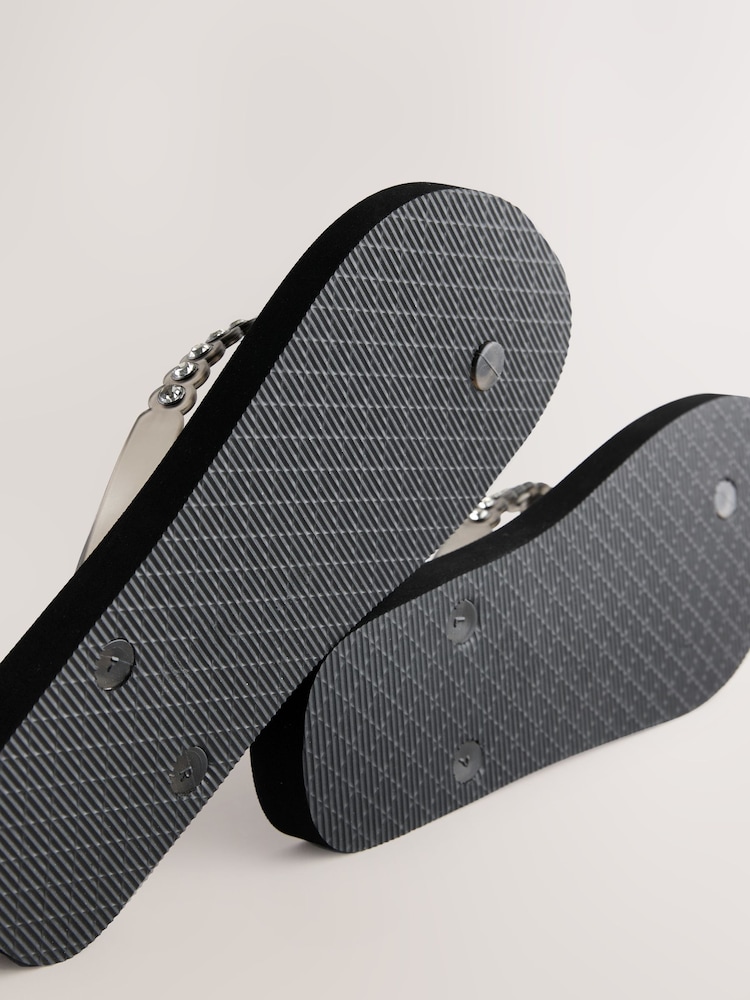 Black Jewelled Beach Flip Flops - Image 8 of 8