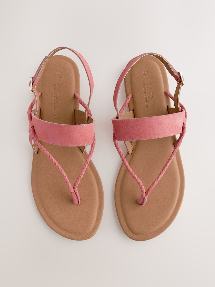 Coral Pink Leather Standard/Wide Fit Forever Comfort® Plaited Toe Tong Sandals - Image 1 of 9