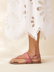 Coral Pink Leather Standard/Wide Fit Forever Comfort® Plaited Toe Tong Sandals - Image 3 of 9