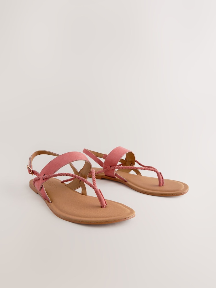 Coral Pink Leather Standard/Wide Fit Forever Comfort® Plaited Toe Tong Sandals - Image 6 of 9