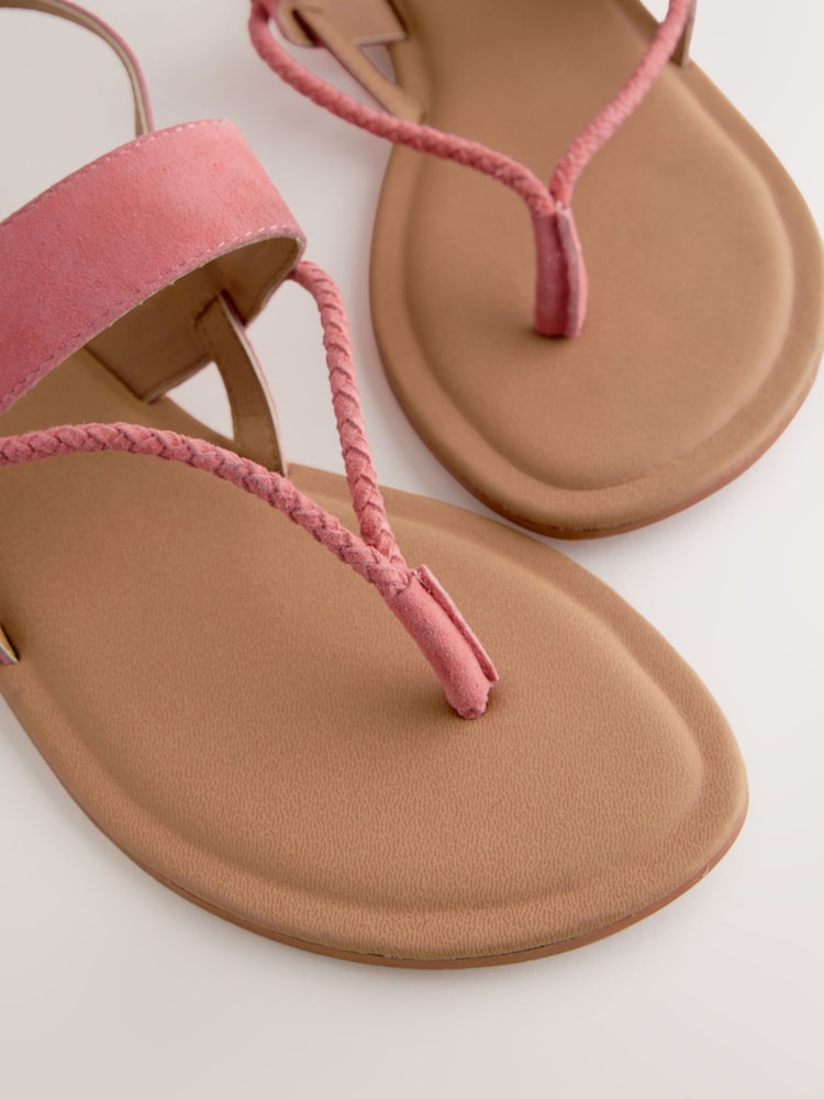 Coral Pink Leather Standard/Wide Fit Forever Comfort® Plaited Toe Tong Sandals - Image 8 of 9