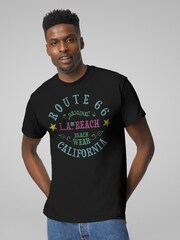 All + Every Black Route 66 LA Beach Wear Mens 100% Cotton T-Shirt - Image 2 of 4