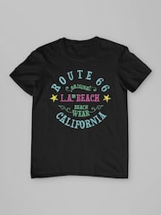 All + Every Black Route 66 LA Beach Wear Mens 100% Cotton T-Shirt - Image 3 of 4