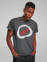 All + Every Grey Jaws Bite Red Text Mens 100% Cotton T-Shirt - Image 1 of 4