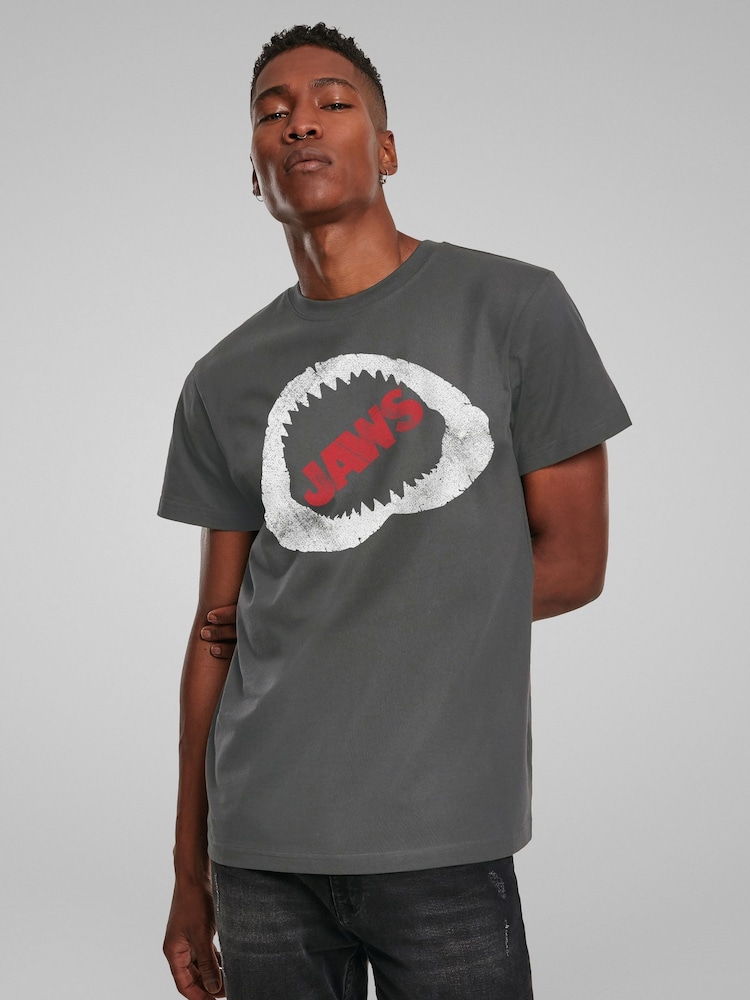 All + Every Grey Jaws Bite Red Text Mens 100% Cotton T-Shirt - Image 2 of 4