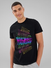 All + Every Black Universal Back To The Future Layered Logo Mens 100% Cotton T-Shirt - Image 1 of 4
