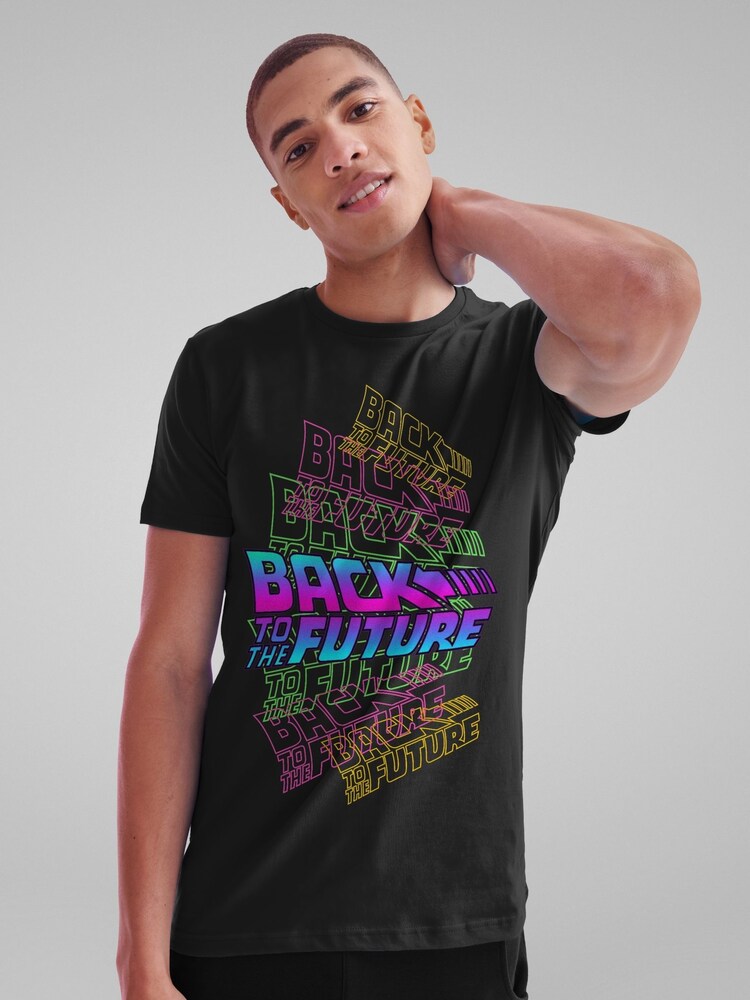 All + Every Black Universal Back To The Future Layered Logo Mens 100% Cotton T-Shirt - Image 2 of 4 All + Every Black Universal Back To The Future Layered Logo Mens 100% Cotton T-Shirt - Image 2 of 4