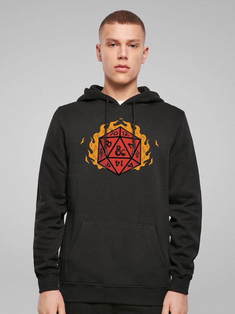 All + Every Black Dungeons & Dragons Fire Dice Mens Hooded Sweatshirt - Image 1 of 4 All + Every Black Dungeons & Dragons Fire Dice Mens Hooded Sweatshirt - Image 1 of 4