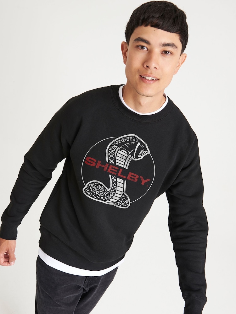 All + Every Black Shelby Red Text Cobra Logo Men's Sweatshirt - Image 2 of 4