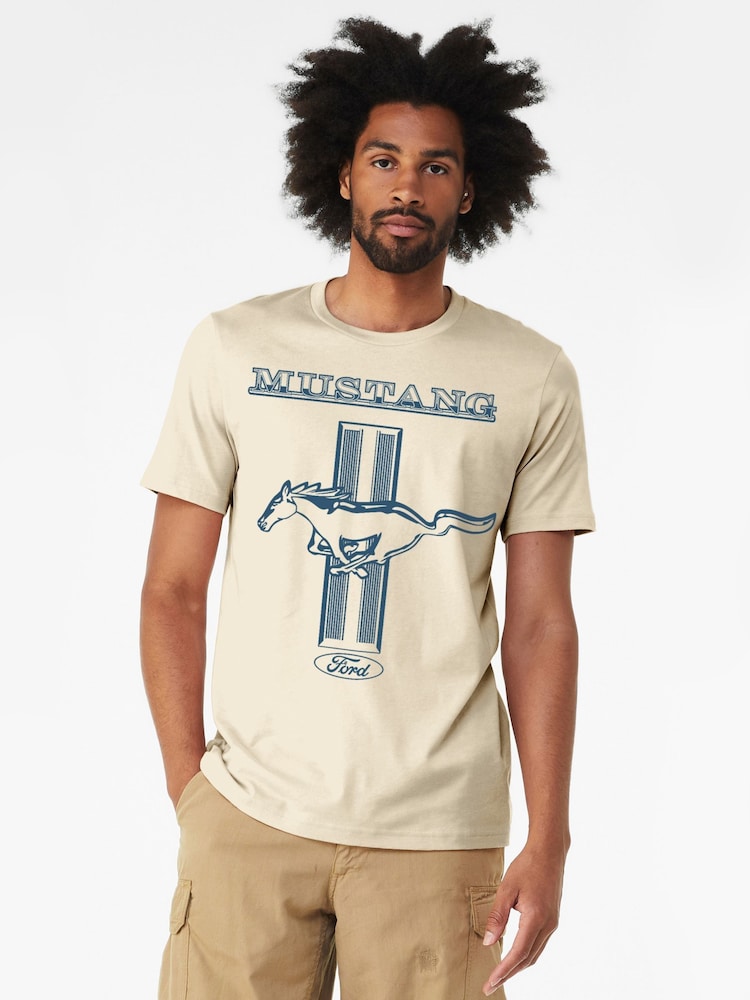 All + Every Cream Ford Mustang Galloping Horse Logo Mens 100% Cotton T-Shirt - Image 1 of 4