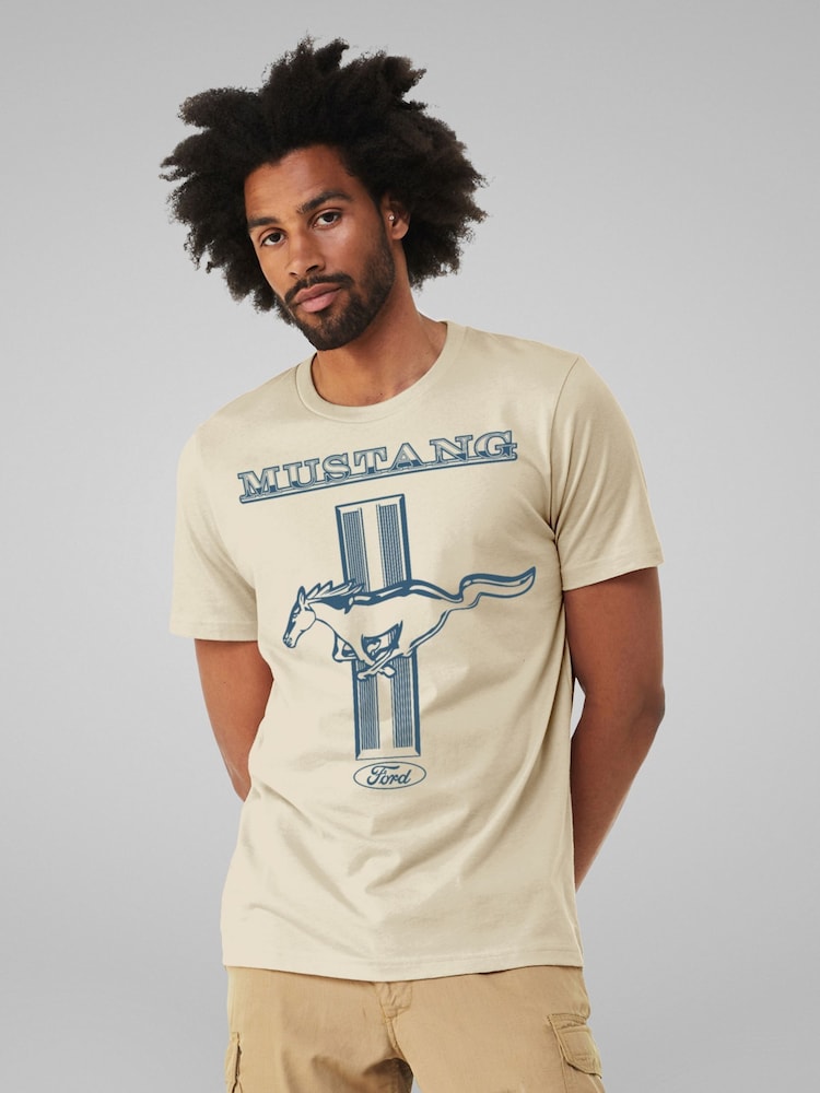 All + Every Cream Ford Mustang Galloping Horse Logo Mens 100% Cotton T-Shirt - Image 2 of 4