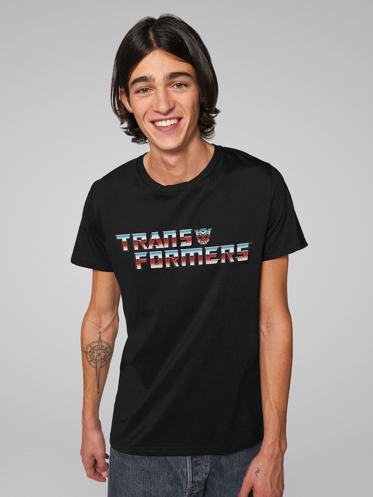 All + Every Black Transformers Classic Logo Mens 100% Cotton T-Shirt - Image 2 of 4