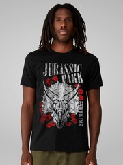 All + Every Black Universal Jurassic Park Triceratops Roses Mens 100% Cotton T-Shirt - Image 1 of 4