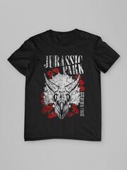 All + Every Black Universal Jurassic Park Triceratops Roses Mens 100% Cotton T-Shirt - Image 3 of 4