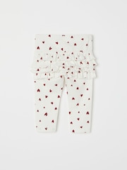 Polarn O. Pyret White Organic Cotton Blend Ruffled Heart Print Leggings - Image 3 of 4