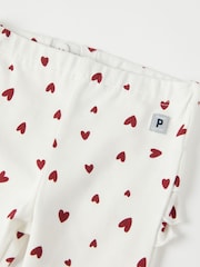Polarn O. Pyret White Organic Cotton Blend Ruffled Heart Print Leggings - Image 4 of 4
