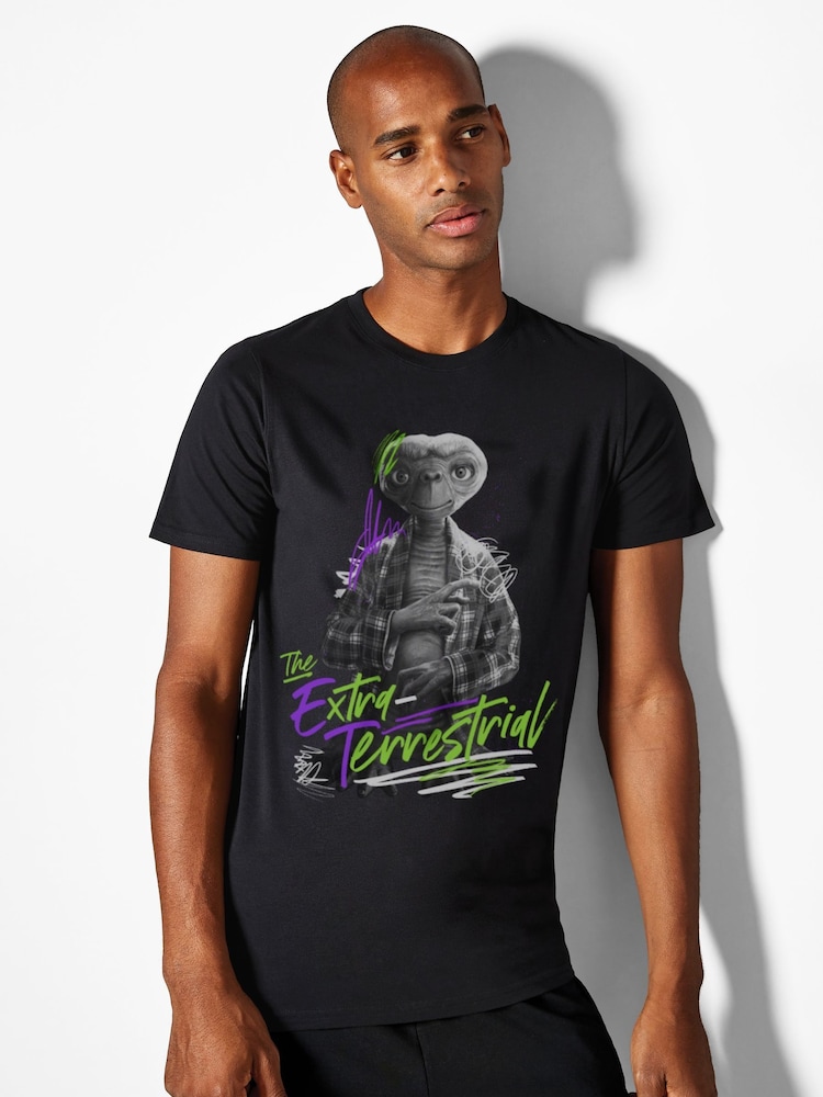 All + Every Black E.T. The Extra Terrestrial Retro Signature Mens 100% Cotton T-Shirt - Image 1 of 4