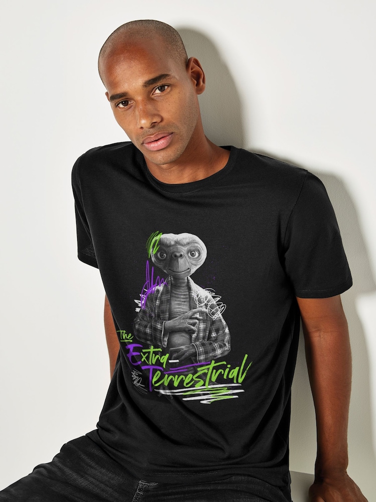 All + Every Black E.T. The Extra Terrestrial Retro Signature Mens 100% Cotton T-Shirt - Image 2 of 4