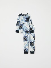 Polarn O Pyret Blue Chrome Organic Cotton Christmas Pyjamas - Image 1 of 7