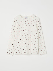 Polarn O Pyret White Organic Cotton Heart Print Ribbed Top - Image 1 of 4