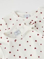 Polarn O Pyret White Organic Cotton Heart Print Ribbed Top - Image 2 of 4