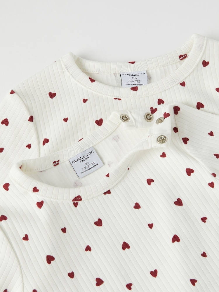 Polarn O Pyret White Organic Cotton Heart Print Ribbed Top - Image 2 of 4