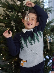 Polarn O. Pyret Blue Organic Cotton Christmas Jumper - Image 1 of 6