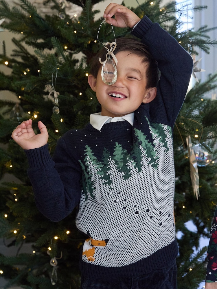 Polarn O. Pyret Blue Organic Cotton Christmas Jumper - Image 1 of 6