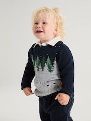 Polarn O. Pyret Blue Organic Cotton Christmas Jumper - Image 2 of 6