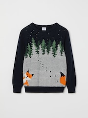 Polarn O. Pyret Blue Organic Cotton Christmas Jumper - Image 3 of 6