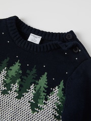 Polarn O. Pyret Blue Organic Cotton Christmas Jumper - Image 6 of 6