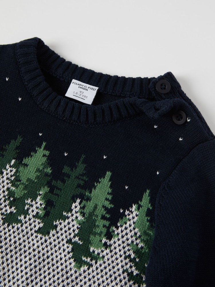 Polarn O. Pyret Blue Organic Cotton Christmas Jumper - Image 6 of 6