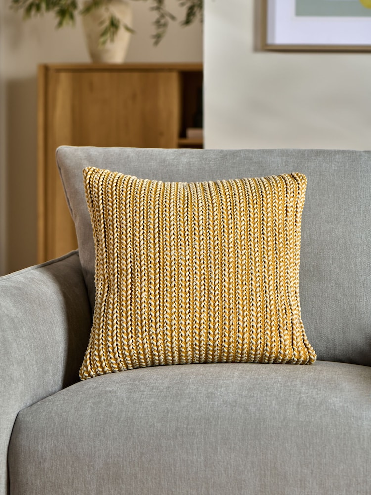 Ochre Yellow 43 x 43cm Two Tone Plait Textured Cushion - Image 1 of 5
