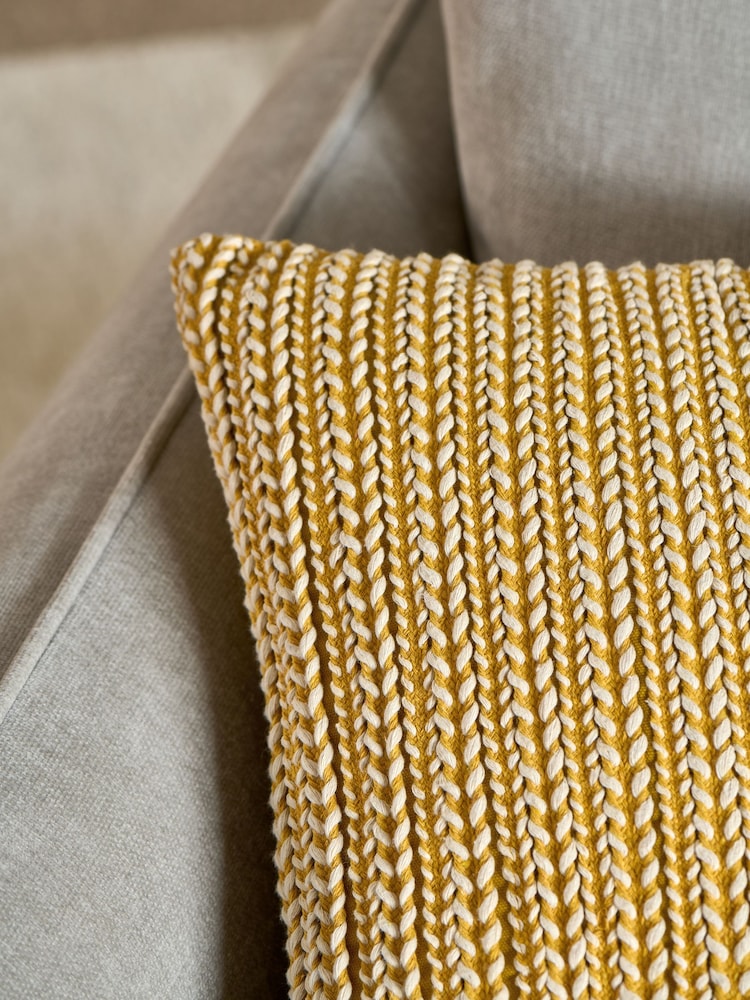 Ochre Yellow 43 x 43cm Two Tone Plait Textured Cushion - Image 2 of 5