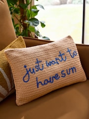 Blue Indoor Outdoor Jute Sun Slogan Cushion - Image 2 of 6