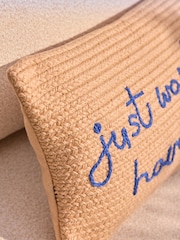 Blue Indoor Outdoor Jute Sun Slogan Cushion - Image 3 of 6