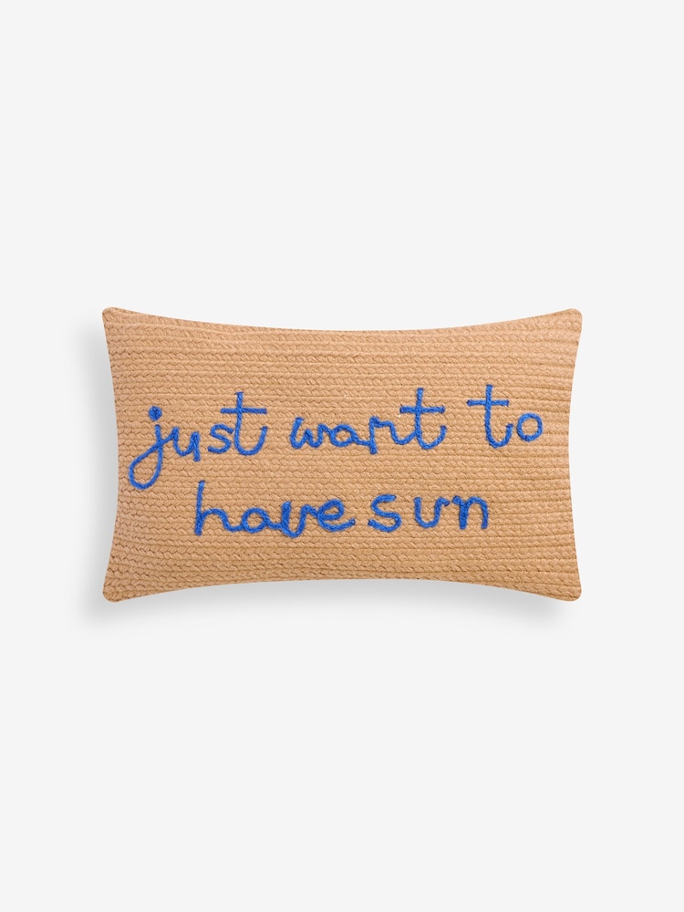 Almofada de juta para áreas internas e externas Cushionslogan "Just Want Have Sun" - Imagem 1 de 3