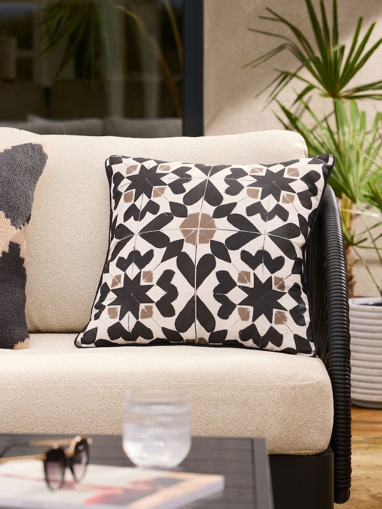 Monochrome Printed Tile Indoor Outdoor Cushion - Image 1 of 7