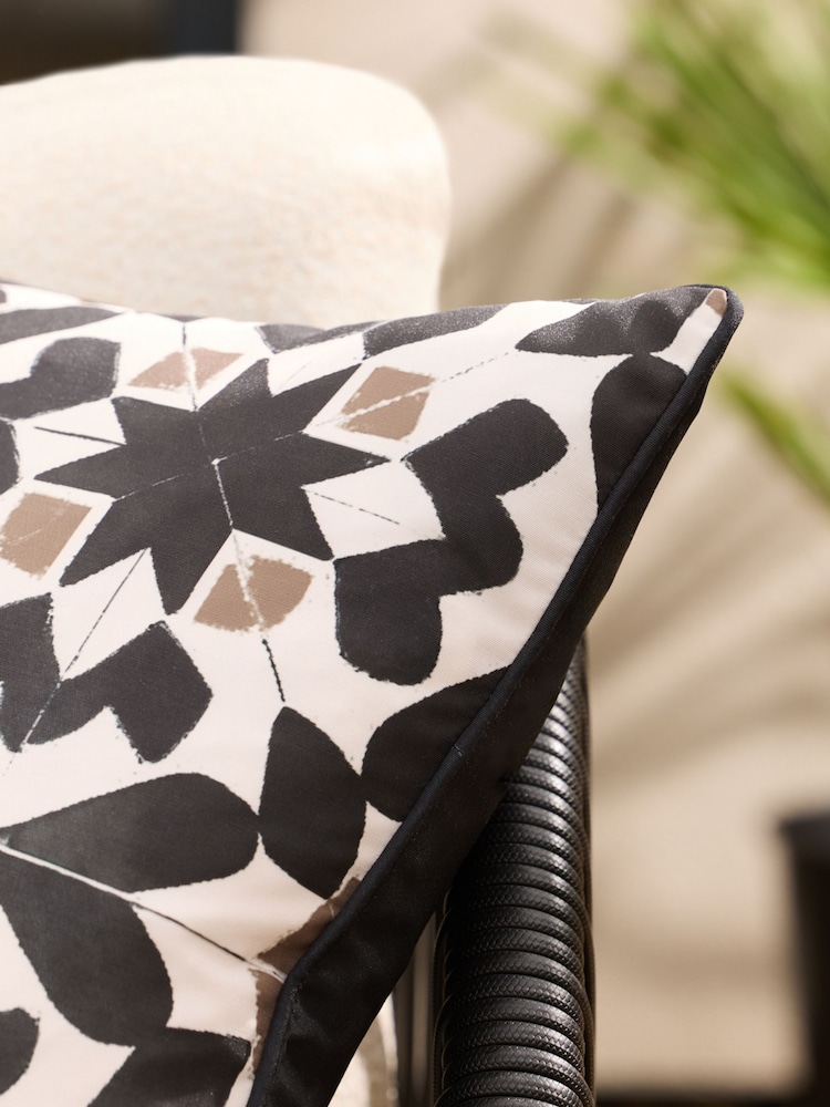 Monochrome Printed Tile Indoor Outdoor Cushion - Image 2 of 7