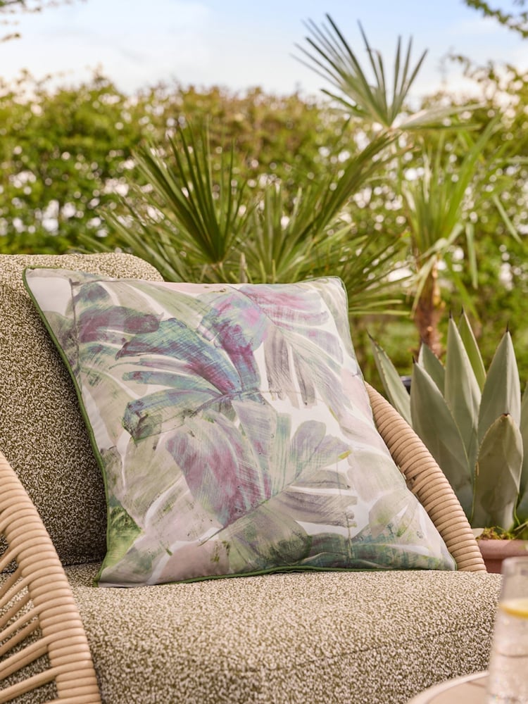 Dark Green Tropical Leaf Indoor Outdoor Cushion - Image 1 of 6