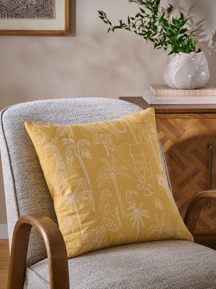 Ochre Yellow Quilted Animal Cushion - Image 1 of 5