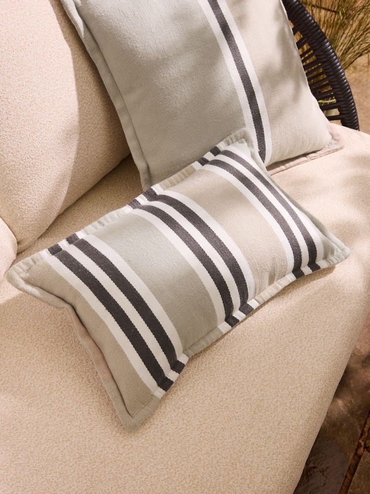 Sage Green 50 x 30cm Indoor Outdoor Stripe Cushion - Image 1 of 5