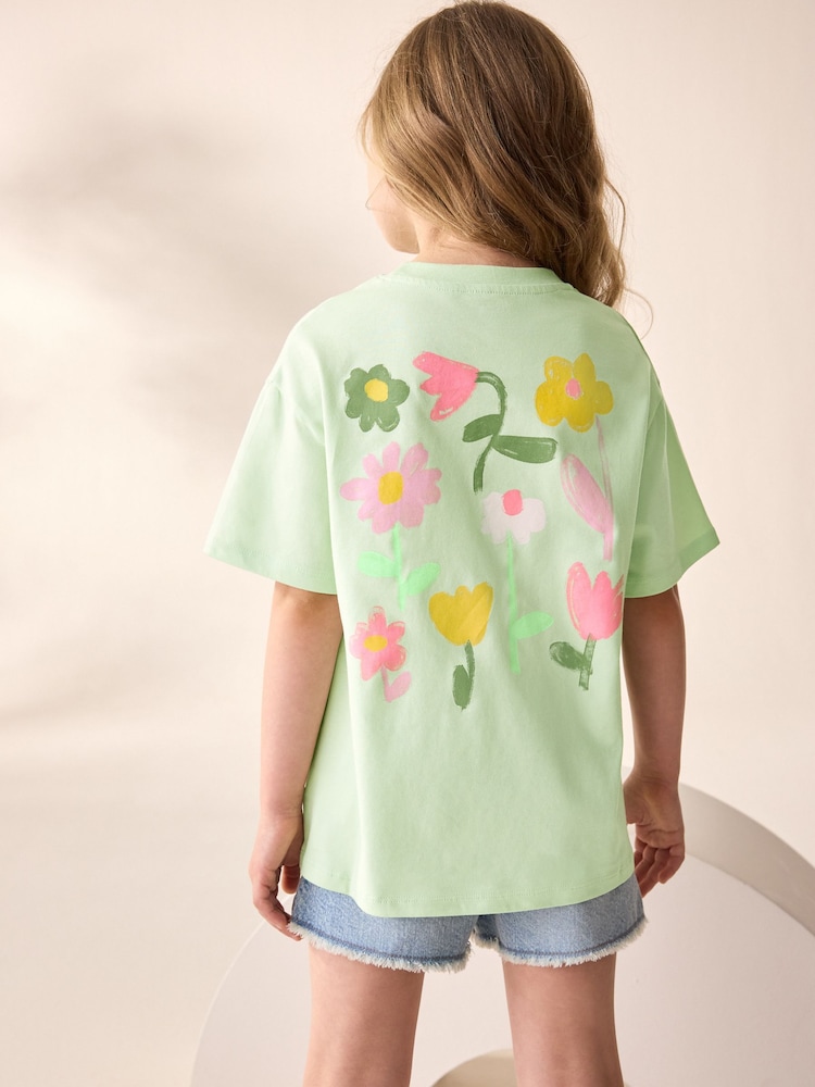 Mint Green Flower Embroidery Oversized Graphic Print T-Shirt (3-16yrs) - Image 1 of 8