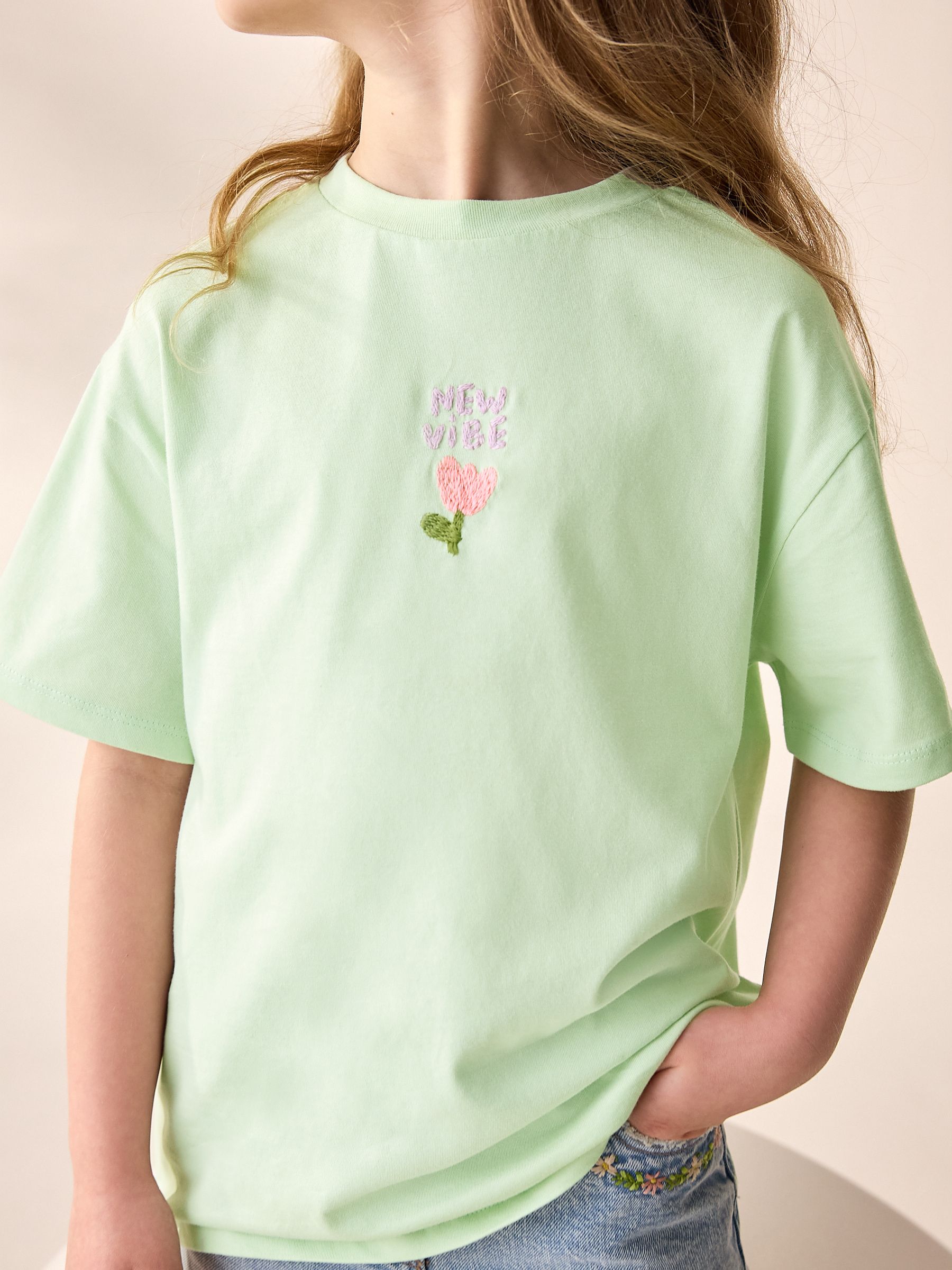 GRADATION SHIRT ミント　サイズ2 Buy Mint Green Flower Embroidery Oversized Graphic Print T