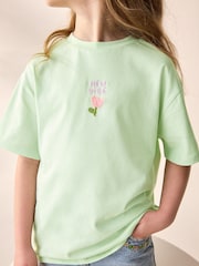 Mint Green Flower Embroidery Oversized Graphic Print T-Shirt (3-16yrs) - Image 3 of 8