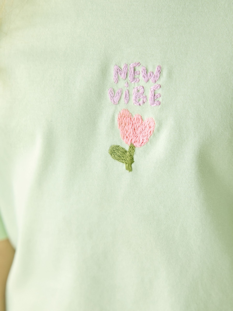 Mint Green Flower Embroidery Oversized Graphic Print T-Shirt (3-16yrs) - Image 4 of 8