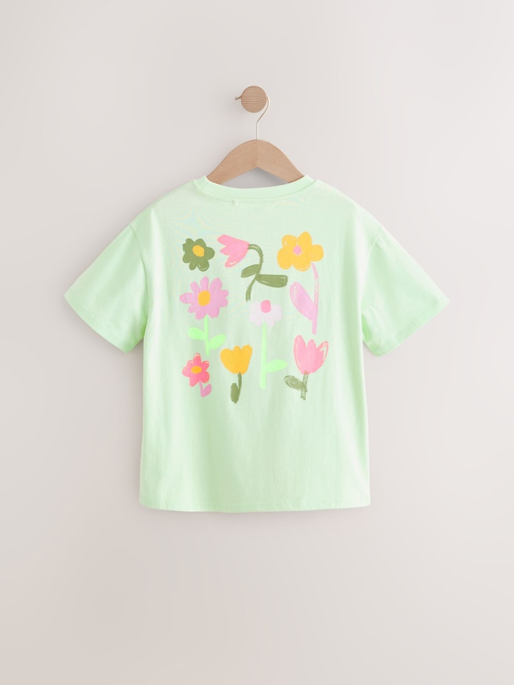 Mint Green Flower Embroidery Oversized Graphic Print T-Shirt (3-16yrs) - Image 5 of 8