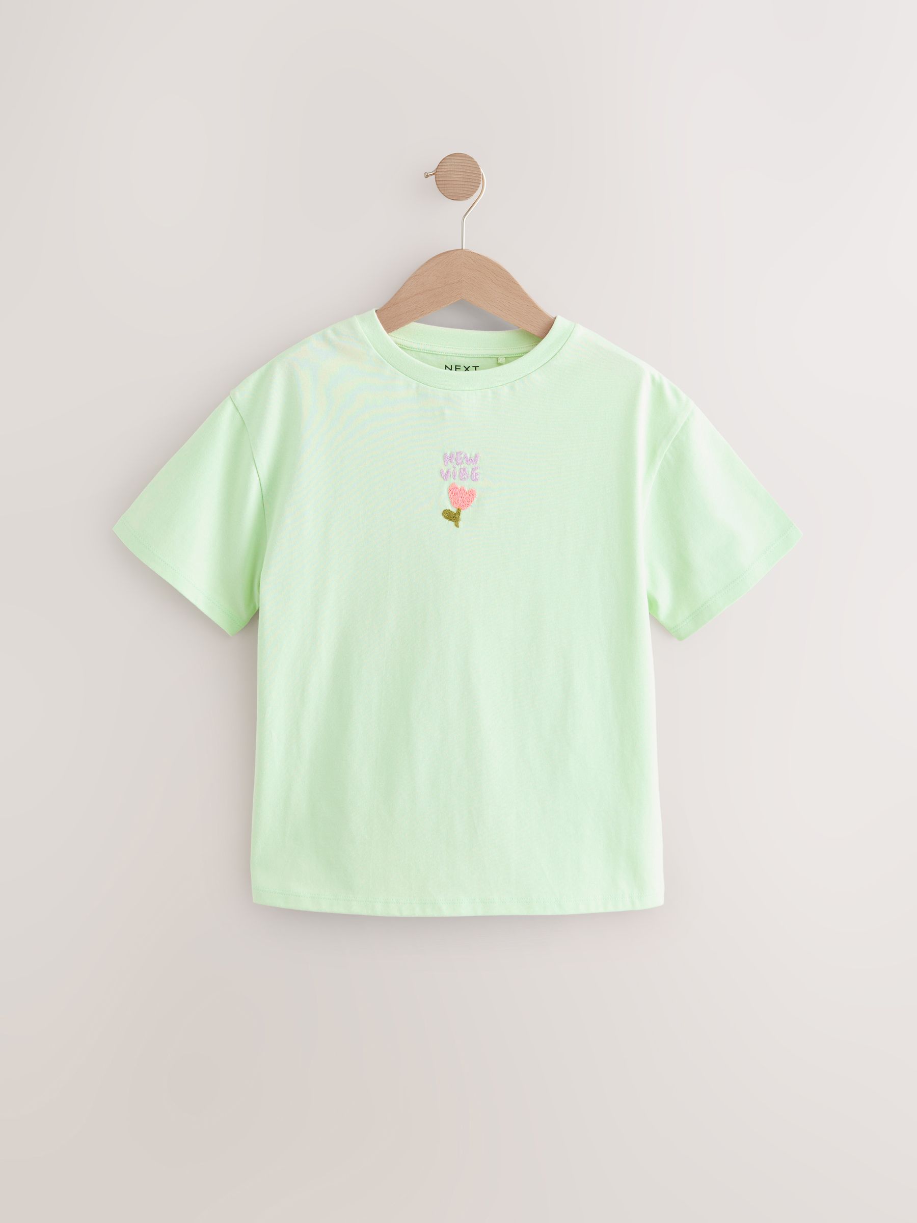 Buy Mint Green Flower Embroidery Oversized Graphic Print T
