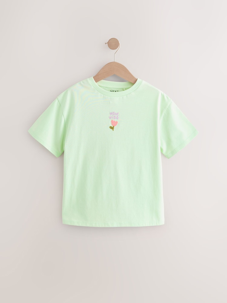 Mint Green Flower Embroidery Oversized Graphic Print T-Shirt (3-16yrs) - Image 6 of 8
